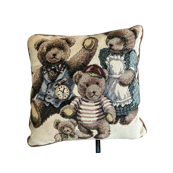 Dakotah 12‎ Inch Square Teddy Bear Embroidered Tapestry Throw Pillow - Picture 1 of 3